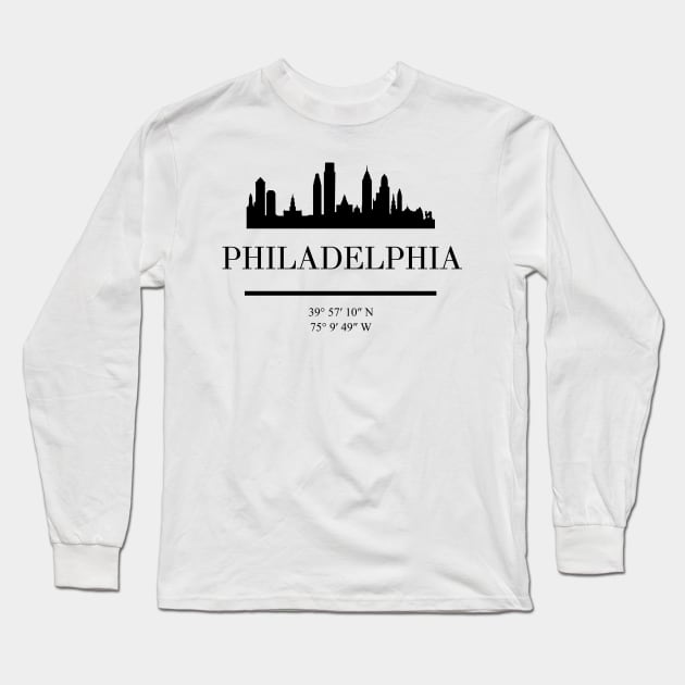 PHILADELPHIA PENNSYLVANIA BLACK SILHOUETTE SKYLINE ART Long Sleeve T-Shirt by deificusArt